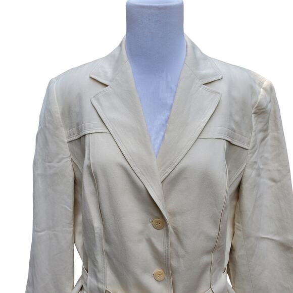 Talbots Linen Blend Beige Cream Off-white Peplum Blazer Jacket Belted Sz 14 - Picture 2 of 9